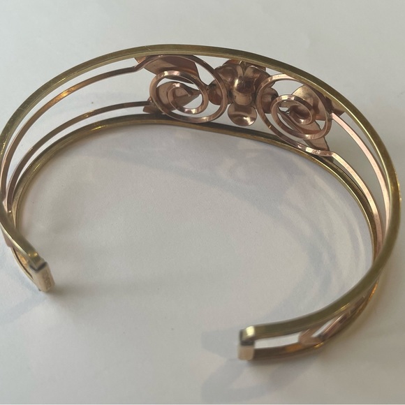 Vintage Krementz Rose yellow gold and Leaves Gilded Cuff Bracelet - Picture 4 of 5